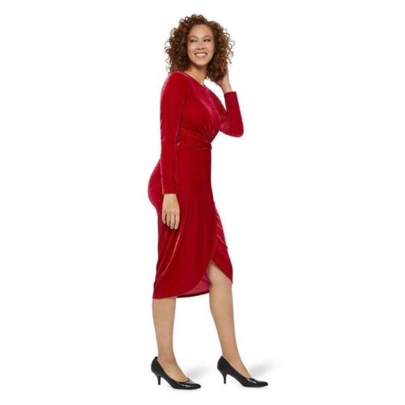 George Women's Red Knotted Front Long Velour Dress - Picture 3 of 6
